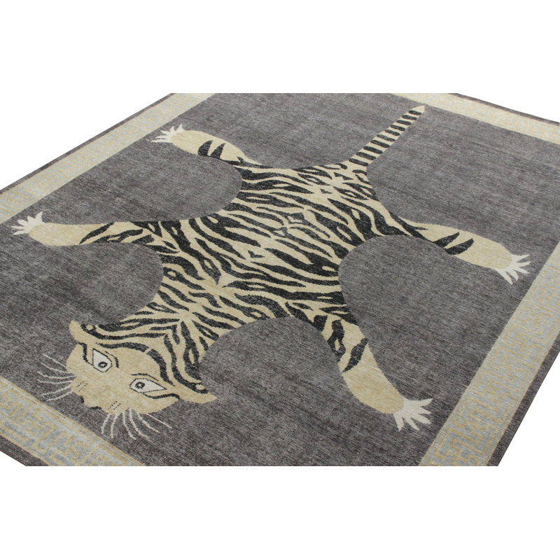 Distressed Homage Hand Knotted Wool Animal Print Area Rug, Rectangle 10' x 14'