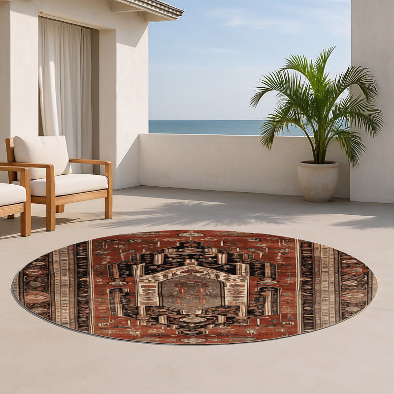 Persian Brown Indoor and Outdoor Area Rug, Round 5'