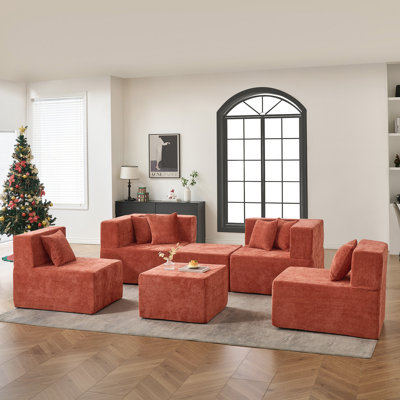 Cloud Fabric 129 in Modular Sectional Sofa with 2 Ottomans