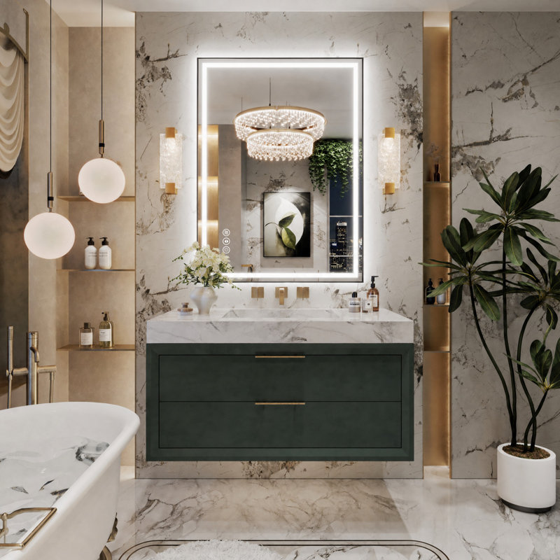 Miroir de salle de bain Adorna certifié UL à intensité variable avec éclairage tricolore, 36 po x 28 po