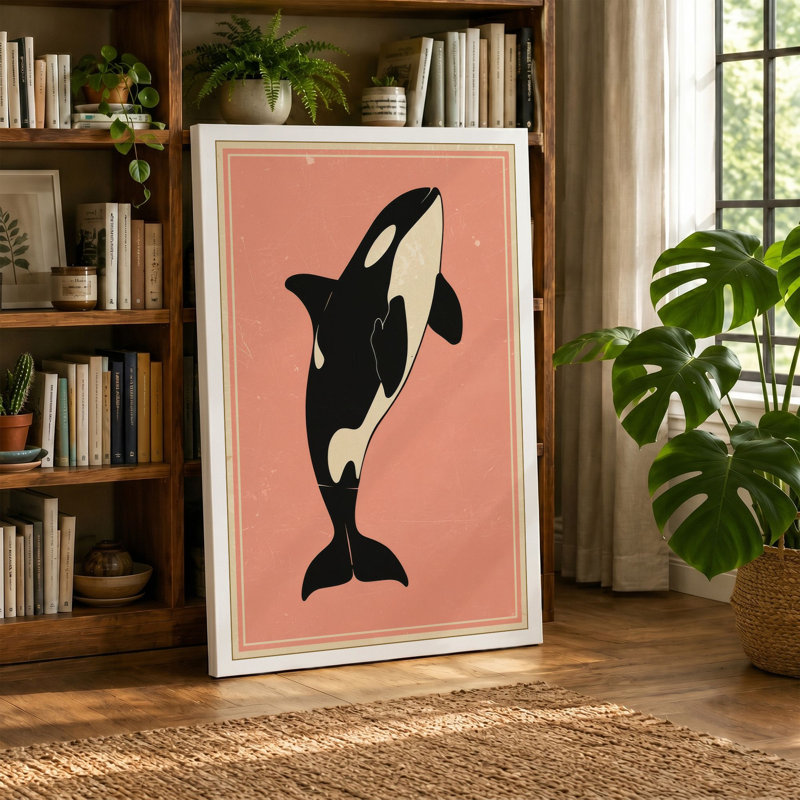 Leaping Orca Mid-Century - Wrapped Canvas, 36x24 - 91.4 x 61.0 cm, Cream Border