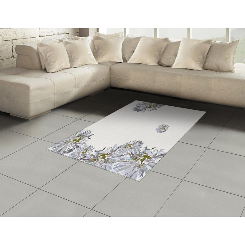Flower High Density Long Fiber Poly Threads Decorative Area Rug Carpet, Rectangle 4' x 5'8"