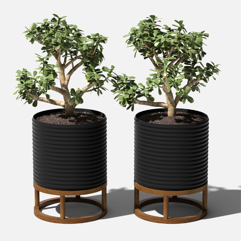 Veradek Mod Series Raised Short Planter with Stand, Black/Brown, Set of 2