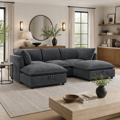 98" Modular Sectional Sofa with Movable Storage Ottoman