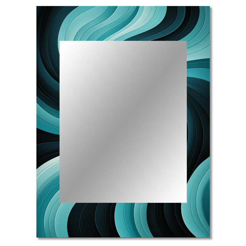 Turquoise noir Opt Art In - Op Art miroir décoratif, grand miroir mural moderne, impression d'art en métal, 40 po x 30 po