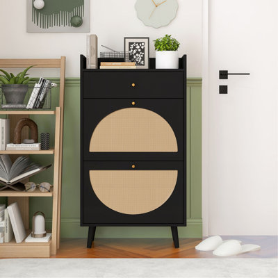 Rotin, armoire à 2 portes et 1 tiroir Allen, range-chaussures, double couche, convient à l'entrée