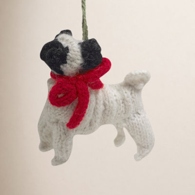 Pug Dog Hand Knit Christmas Ornament