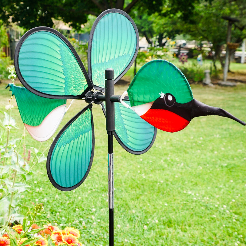 Green and Red Polyester Hummingbird Wind Spinner