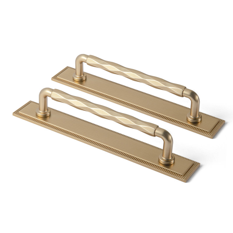 Poignée barre à découpes avec contre-plaque (G022), 5", Bronze champagne