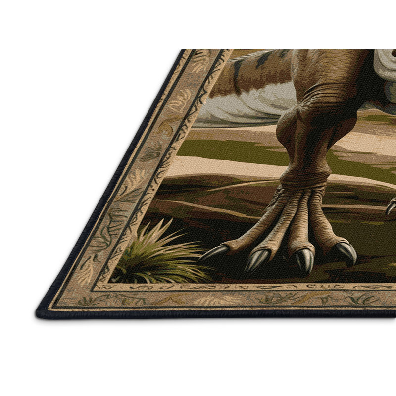 Tapis brun dinosaures lavable à la machine, Rectangle 5 pi x 8 pi