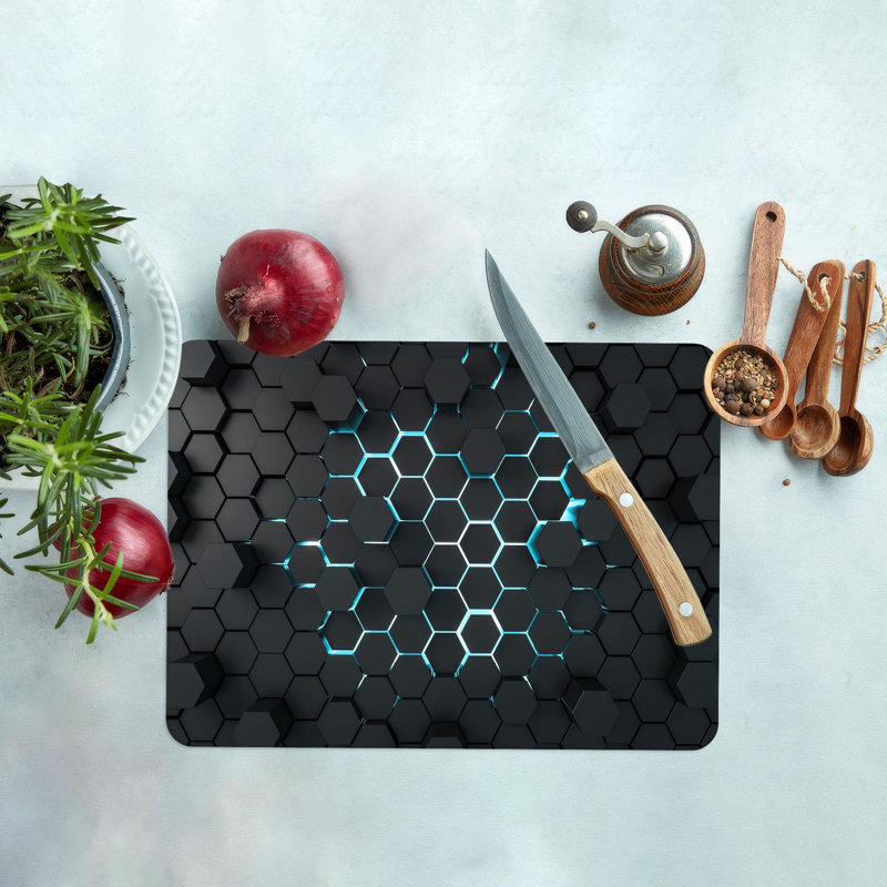 Verre noir avec formes géométriques 3D contemporaines, idéal pour une planche à découper ou à servir moderne