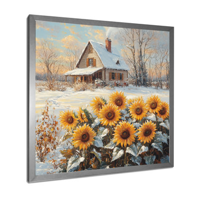 Dorothi tournesols et la ferme enneigée - art mural tournesols