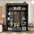 Hall Tree, Modern 85.2''H with Bench, 3 Hooks, 4 Doors &amp; Drawer | MDF | Black-926101747