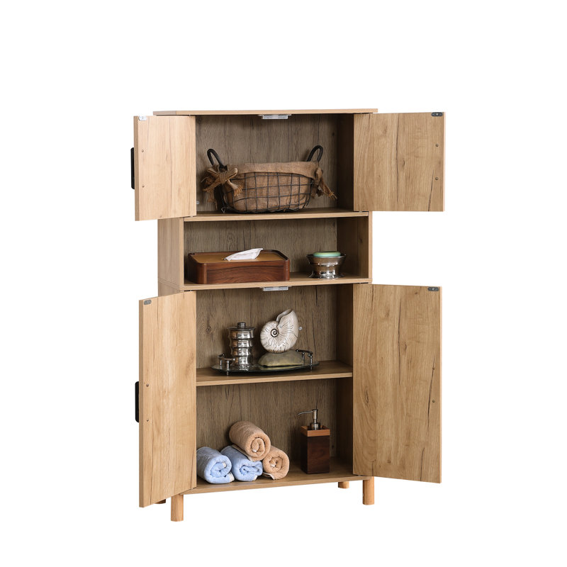 Armoire de rangement Mid-Century tissée à 4 portes avec tablettes réglables. Idéal pour les essentiels de salle à manger et l'organisation du salon. Quatre zones de tablettes à efficacité structurelle. Design spacieux, ajoute