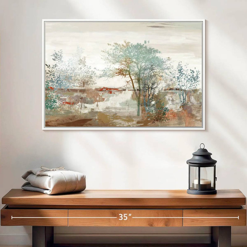 Automne silencieux, Cadre flottant blanc, 25 po x 17 po