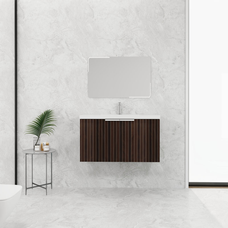 Armoire de salle de bain 36 po avec lavabo en résine, portes à fermeture douce, conception à fixation flottante, 36"