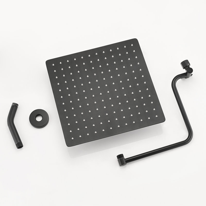 Pomme de douche à haute pression à bras réglable 12 pouces, pomme de douche fixe, Noir mat