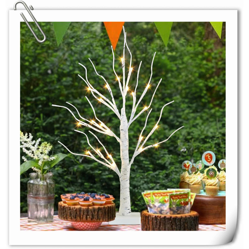 Artificial Tree For Table Decor, 2FT Birch Tree With LED Lights, Warm White Fairy Lights Spirit Tree Lamp For Home Indoor Tabletop Centerpiece, Battery Powered, Timer