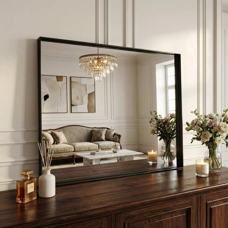 Rectangular Aluminum Alloy Frame Wall Mounted Bathroom Mirror,Decorative Wall Mirror with HD Tempered Glass for Bathroom Bedroom Entryway Living Room