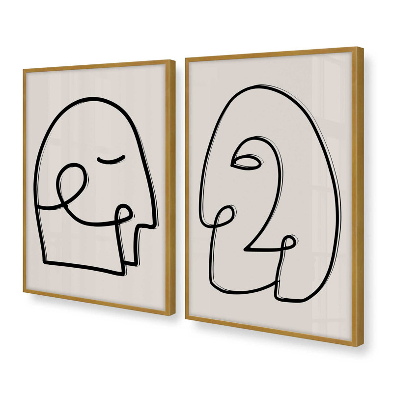 «Mindful Gaze», ensemble de 2 reproductions sur papier mat d'archives dans un cadre, H 37,25 po x l 25,25 po, Or poli