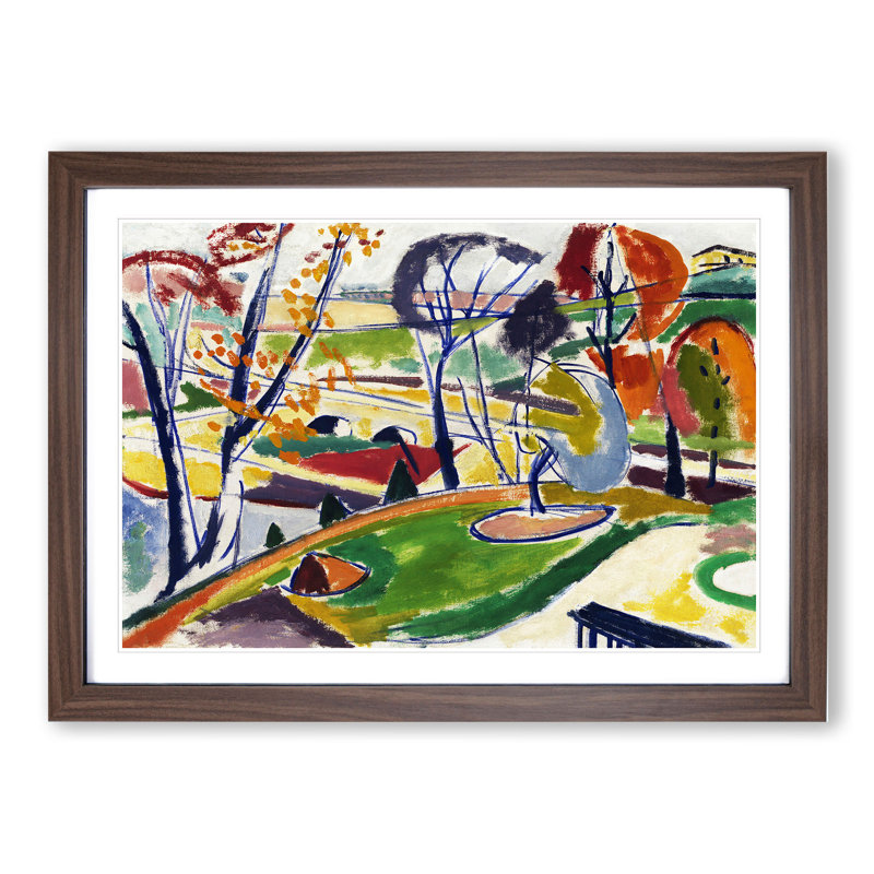 Landscape View by Henry Lyman Sayen - Picture Frame Painting, Walnut Framed, 27cm H x 36cm W x 2cm D