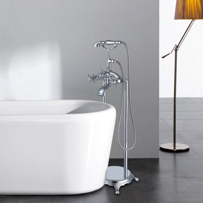 Bathtub Faucet With Handheld Showerhead - Freestanding Design, Finish, 40 In Depth, And Reliable Hand Shower Metal, 10 Width, Height, 13 Lb Complete Retail Box Instruction, Full Coverage Spray For