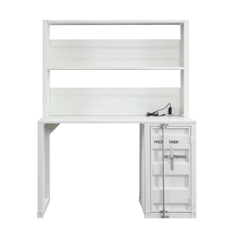 Bureau d'écriture à 1 porte avec rehausse, Blanc