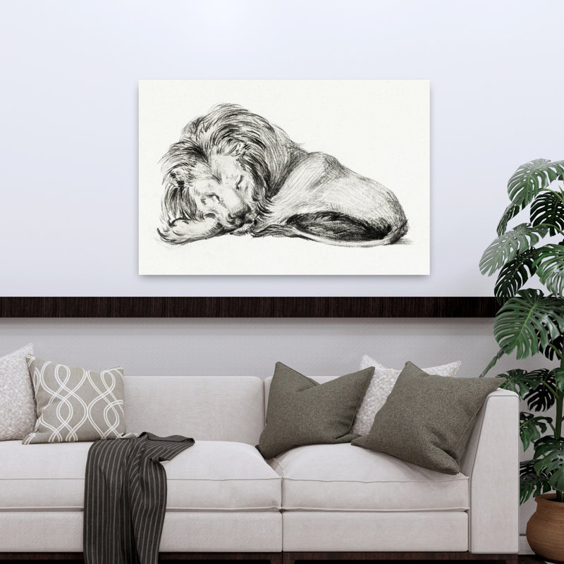 Lion couché, rétro, rétro, art mural, H 48 po x l 32 po