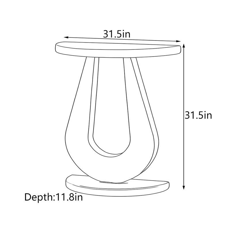 Table d'entrée moderne semi-circulaire, H 31,5 po x l 31,5 po x P 11,8 po, Bois rouge