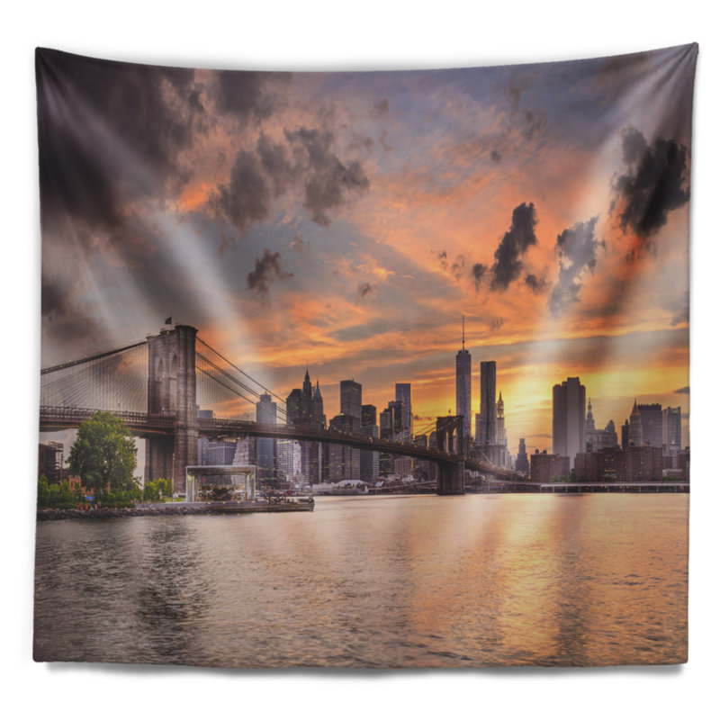 Cityscape de polyester new york city horizon tapisserie avec accessoires suspendus inclus, H 32 po x l 39 po