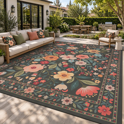 UV-Resistant Vintage Floral Indoor/Outdoor Area Rug
