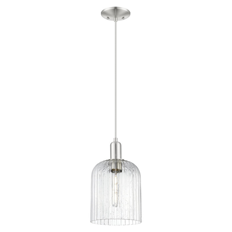 Mini luminaire suspendu suspendu 1 lumière Downtown, H 13,5 po x l 8 po x P 8 po, Grainé, Nickel satiné brossé
