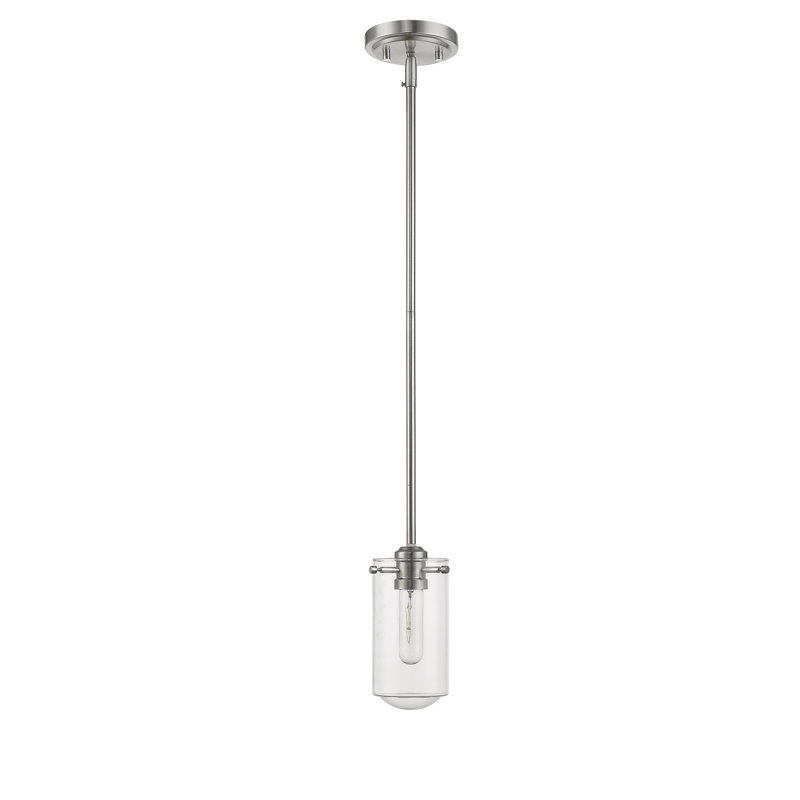Luminaire suspendu cylindrique simple à 1 lumière Barbosa, Nickel brossé