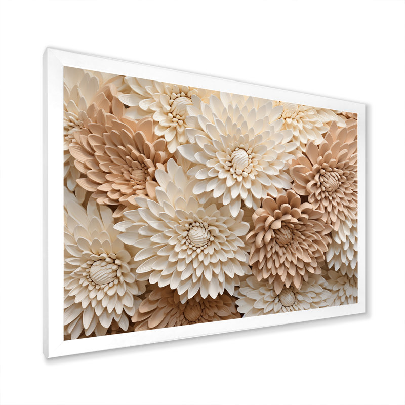 «Pure White Chrysanthemums Mosaic III», art mural sur toile Chrysanthemums, H 12 po x l 20 po x P 1 po, Cadre simple blanc