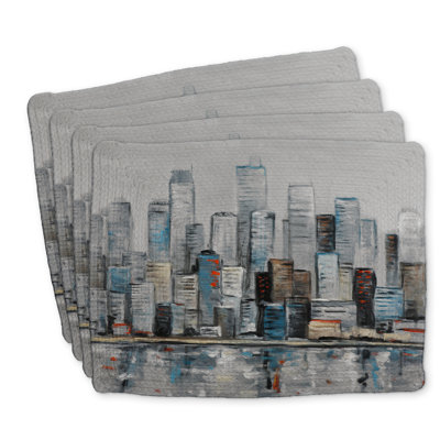 Abstract Urban Skyline Braided Polyester Placemats, Set of 4