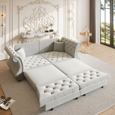 83.8"oversized Chesterfield Pull Out Sofa Bed