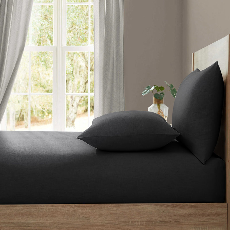 Cotton Blend Percale Fitted Sheet, Black , Double (4'6)