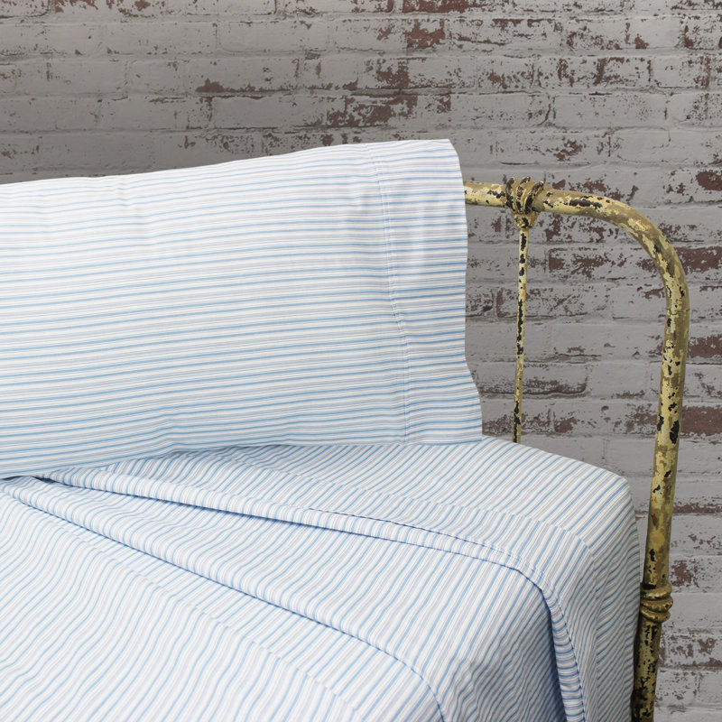 Ensemble de draps en percale 100% coton 200 fils Beford Lane, Ensemble de drap pour lit très grand avec drap-ho, Bleu