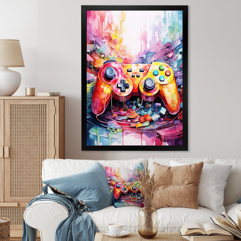 Jeu vidéo coloré Pixel Euphoria, Cadre simple noir, H 44 po x l 34 po x P 1,5 po