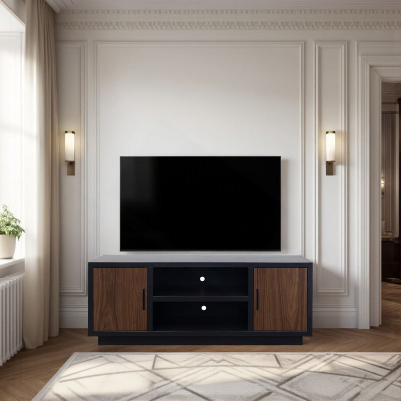 Meuble télé Aria de 66 po pour téléviseur de 80 po ou moins, sans assemblage, fini noir et noyer