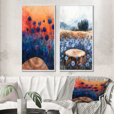 Cornflowers Garden At The Barn On Slide I - Collection d'art floral sur toile 2 panneaux