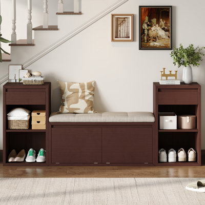 Narrow Shoe Storage Bench With Cushion Seat