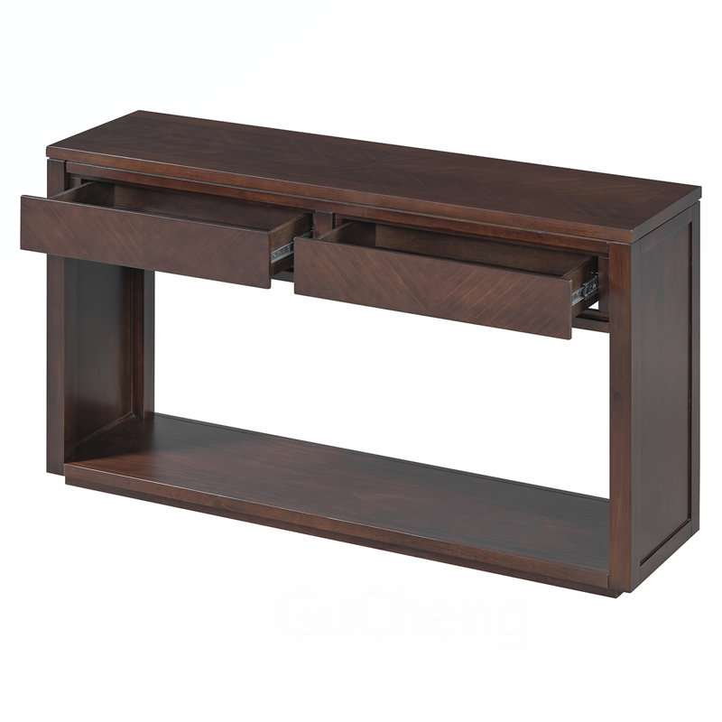 Elegant Rustic Console Table with Storage and Open Shelf for Living Room, Espresso