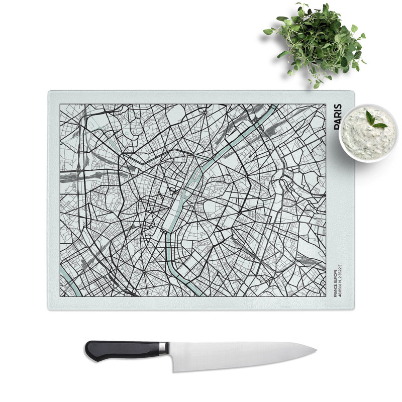 Map Paris France Chopping Board, 20cm W x 28.5cm L