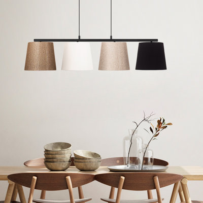 Scandinavian Style Chandelier, Black & Gold | Metal Body, 48-125 cm Adjustable Height (18.9-49.2 in) | 4 x E27 Socket (Max 15W) | Elegant Design with White & Beige Lampshade, Perfect for Home Décor & Modern Interiors
