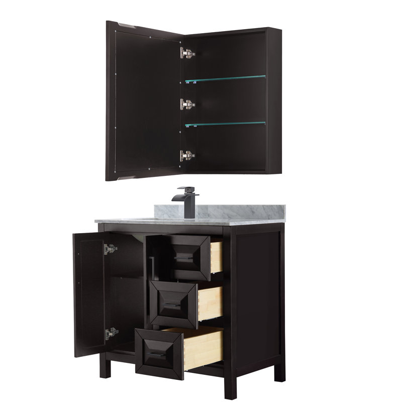 Daria 36'' W Single Vanity, White Marble, Dark Espresso, Matte Black