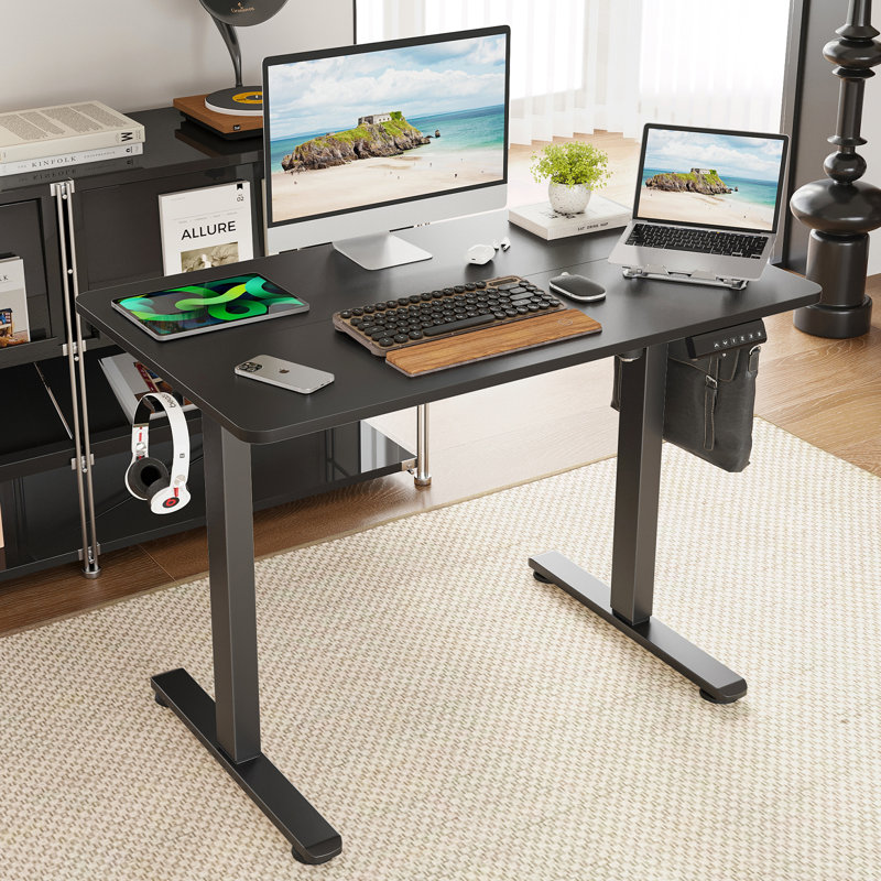Radke Height Adjustable Rectangle Standing Desk, Black, 39.37" W x 23.62" D
