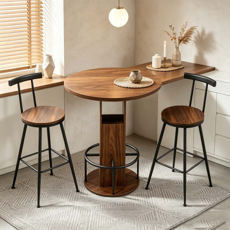 Ensemble de table de bar et tabouret 3 pièces, Noir