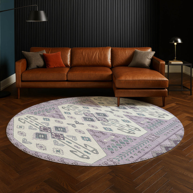 Tapis lavable à la machine intérieur / extérieur ACN2565, Mauve, Rond 8 pi