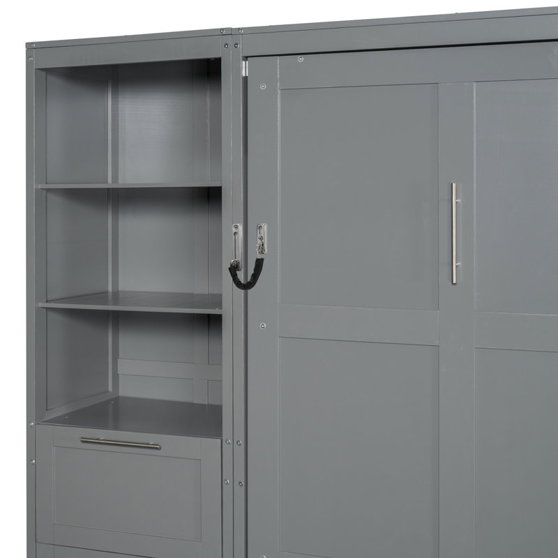 Grand lit escamotable mural avec placard, tiroirs et tablettes, grand lit gris (OLD SKU: LP000865AAE), Gris